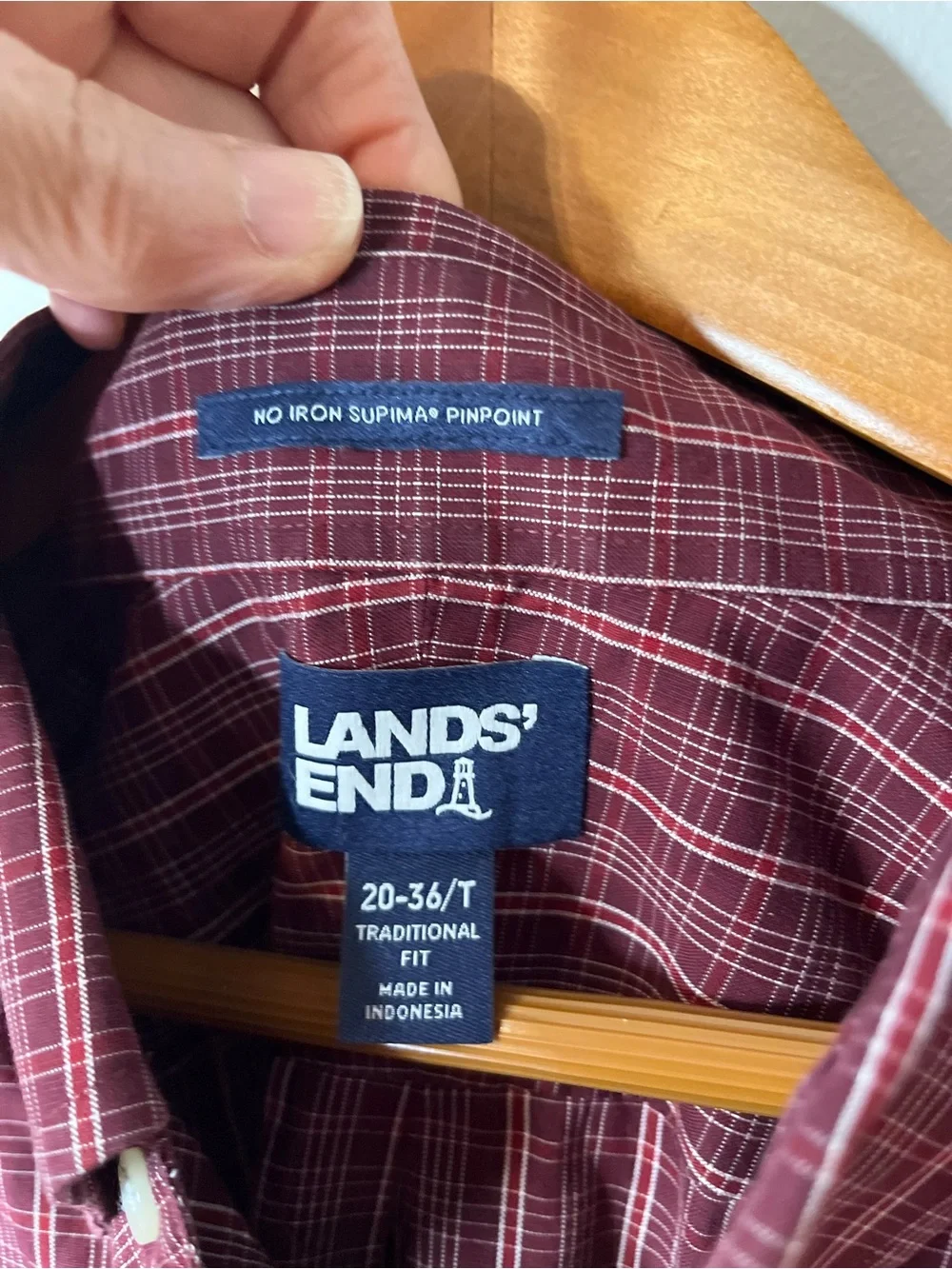 Big and Tall Lands' End Men's Burgundy Plaid Button-Down Shirt